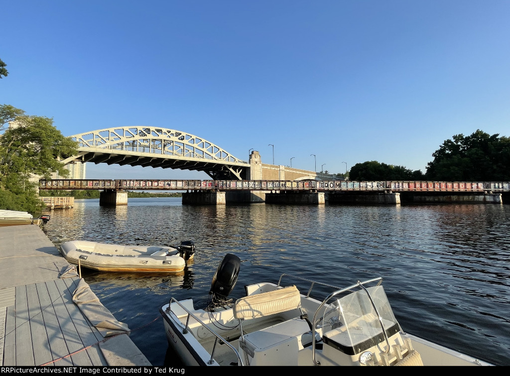 BU Bridge over the Grand Jct Bridge and the Charles River